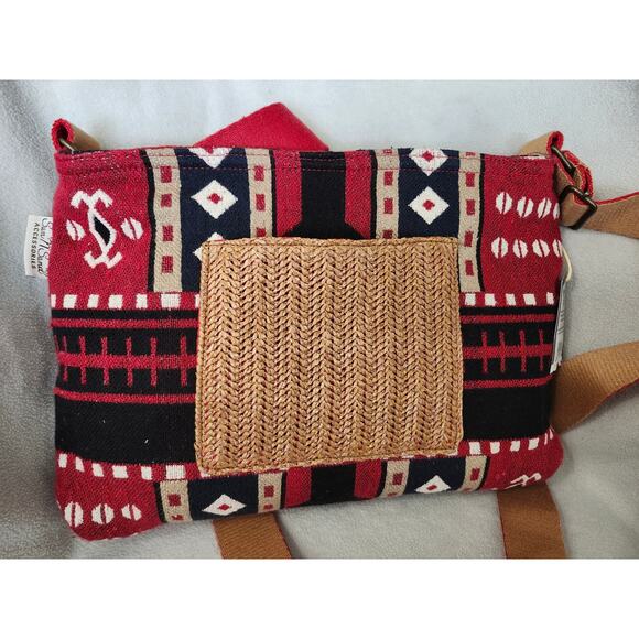 New Sun N Sand Red Aztec Rattan Crossbody PURSE Hobo Long Strap - Picture 5 of 10